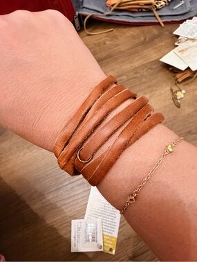Wrapped Genuine Leather Wrap Charm Bracelet